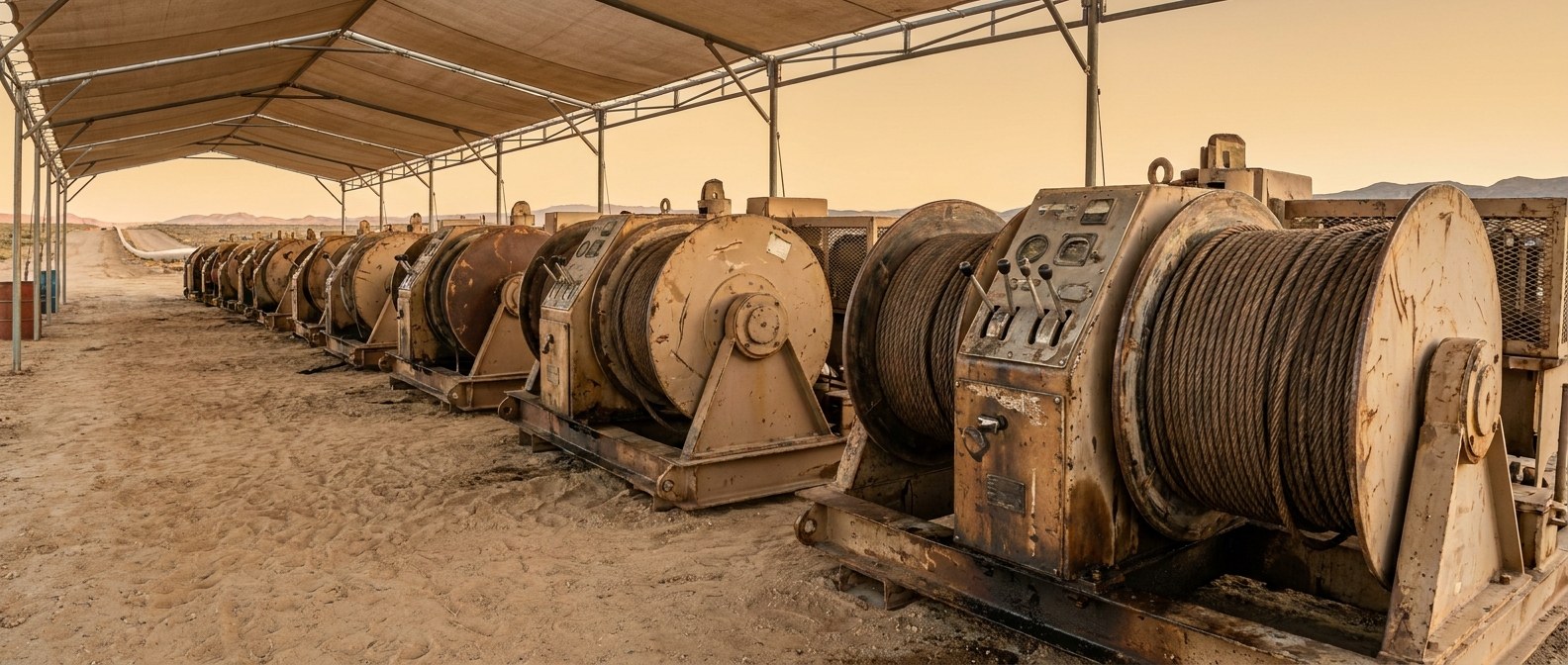 pipe lining hydraulic winch в ряду на площадке